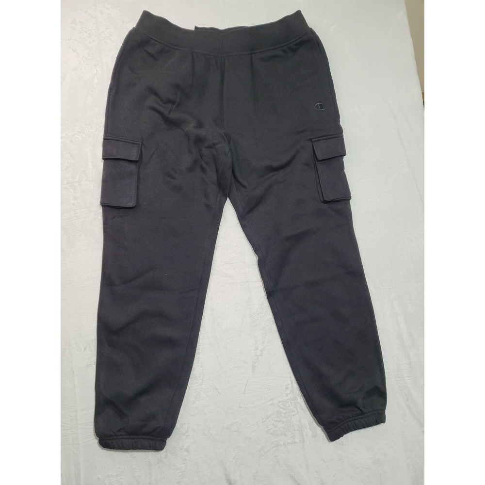 NWT Champion Cargo Sweatpants Men Large Black Fleece Jogger Tapered Pocket L